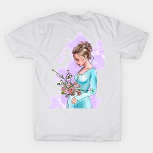 Girl in a dress with a rose bush T-Shirt